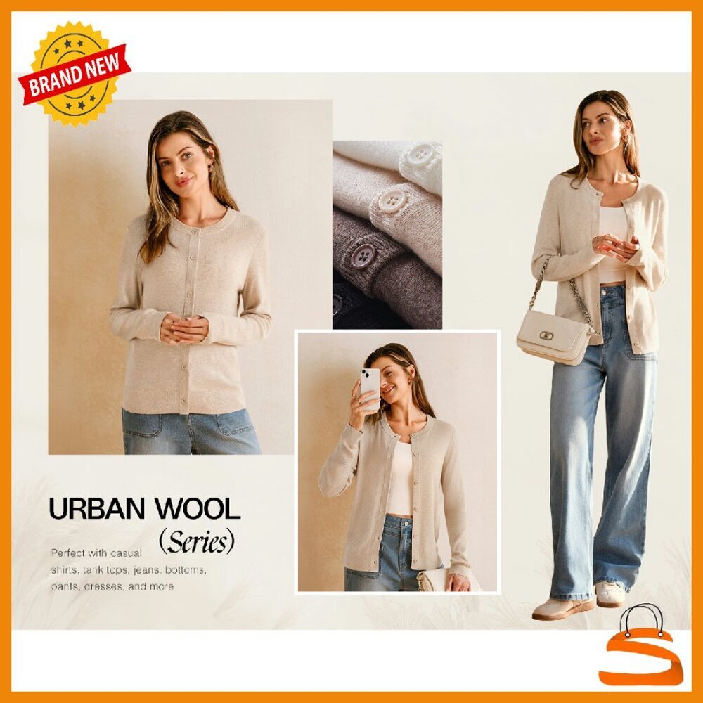 Wool Blend Lightweight Cardigan Business Casual Sweater Button Down - Picture 8 of 8